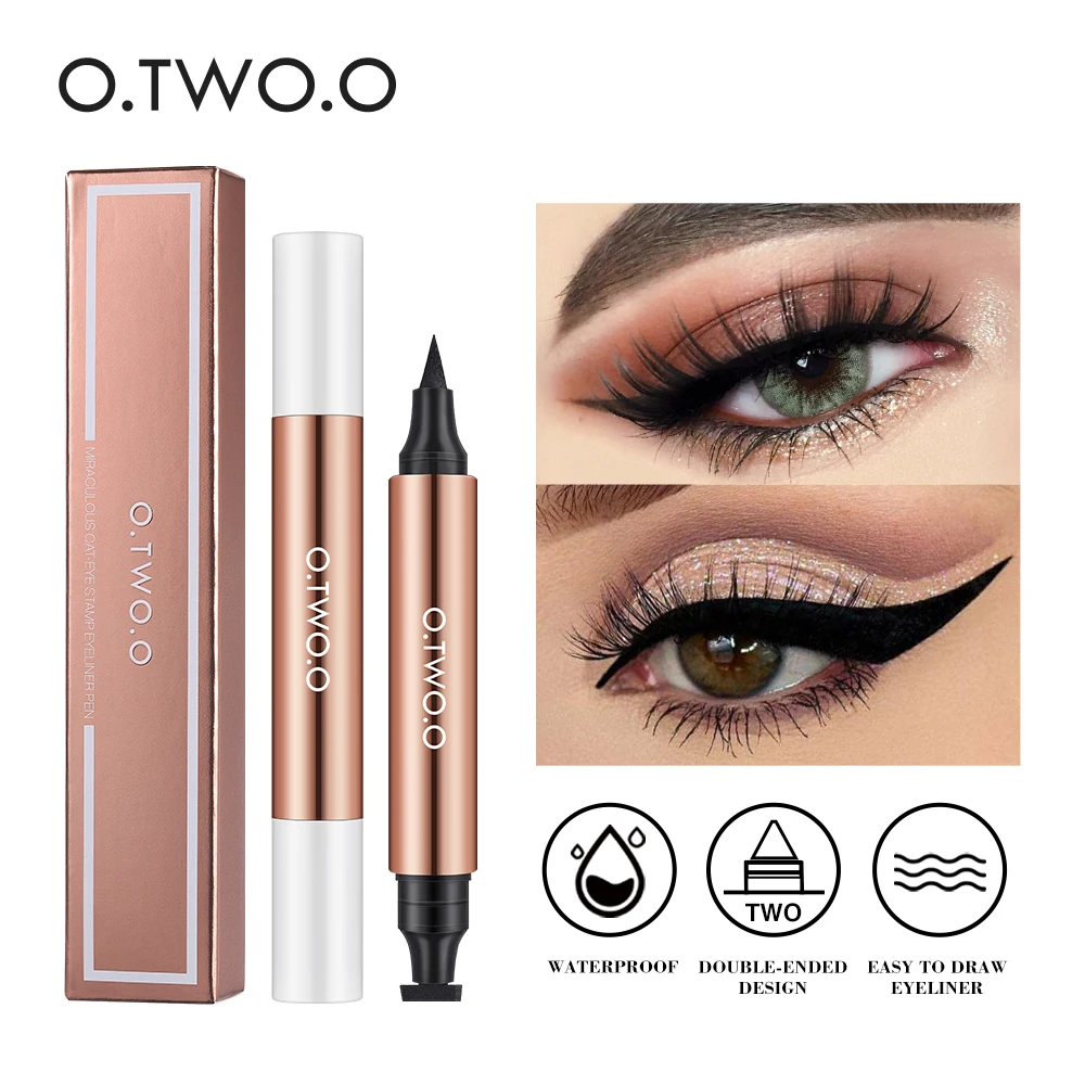 O.TWO.O Eyeliner Stamp Black Liquid Eyeliner Pen Waterproof Fast Dry Double-Tended Eye Liner Pencil Make-up For Women Cosmetics_voghion.com