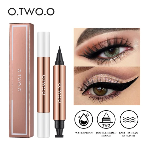 O.TW O.O-delineador de ojos líquido negro, resistente al agua, secado rápido, doble punta, maquillaje para mujeres