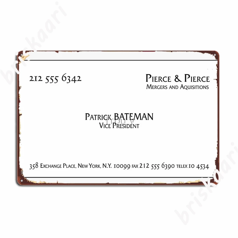 Patrick Bateman Business Card Metal Signs Cinema Living Room Party Customize Painting Décor Tin sign Posters