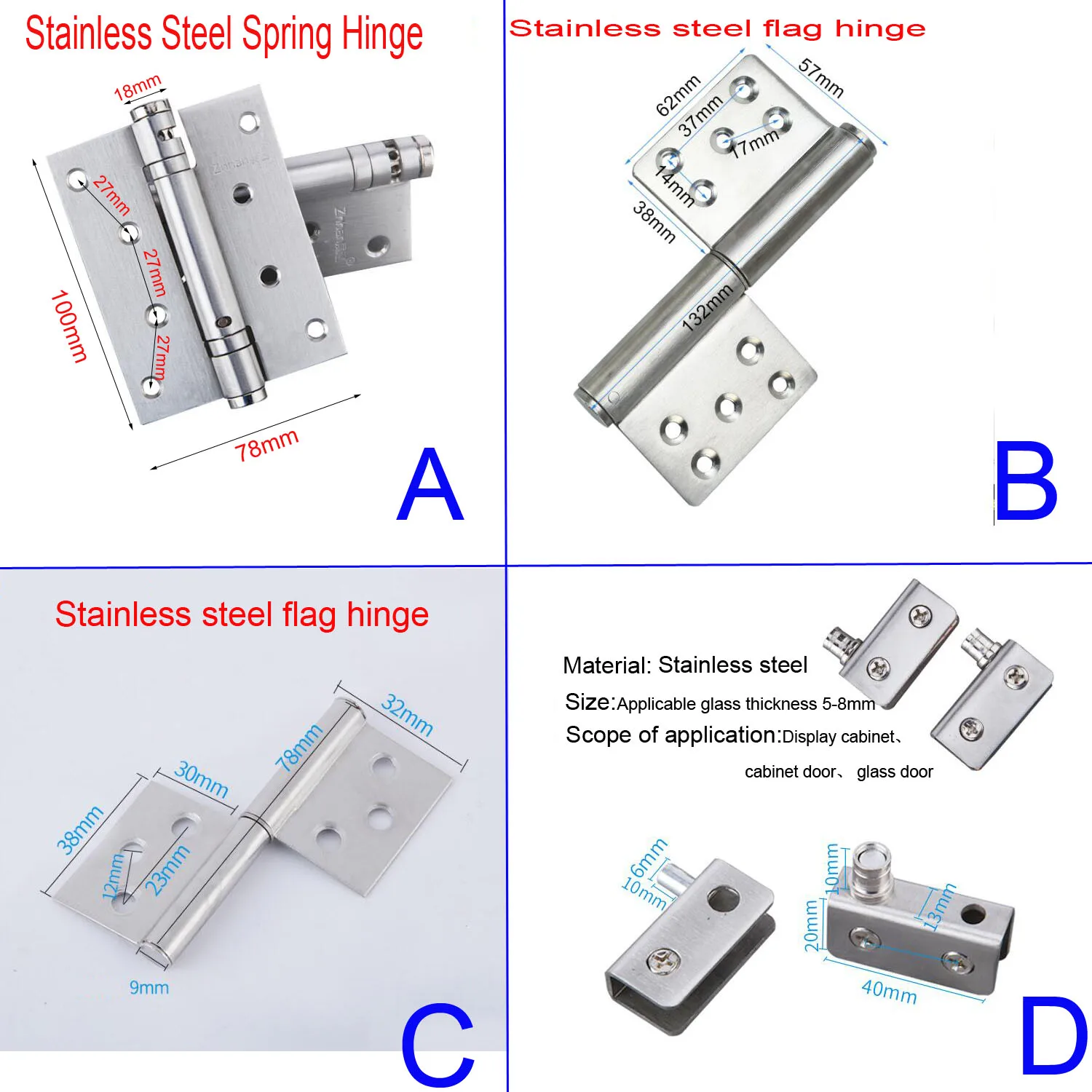 Stainless steel spring hinge invisible door hinge Display cabinet cabinet door glass door Flag  hinge Fire door release hinge