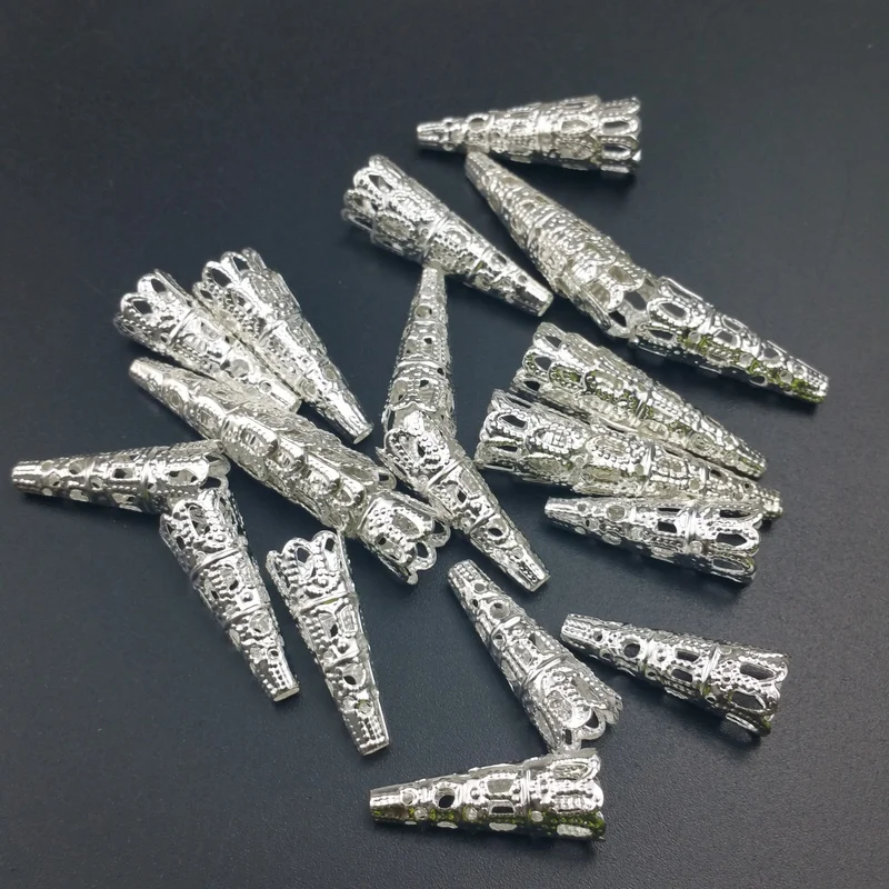 100pcs / lot 23 x7mm Bead Caps  Hollow Out Flower Bugle Filigree Bead End Cap Cone Jewelry Making Components finde