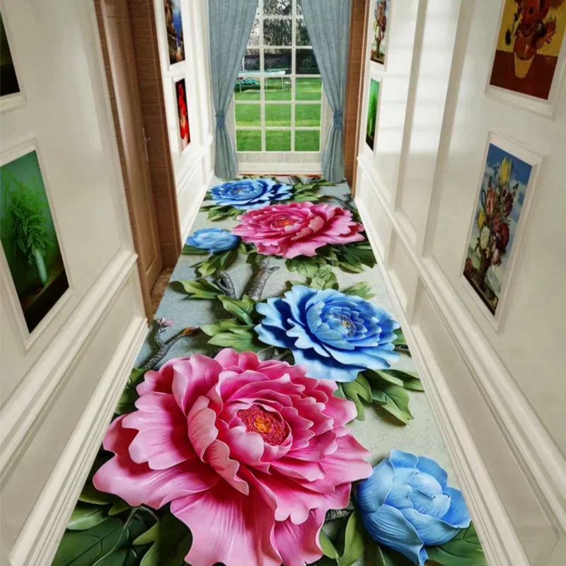 

Rose Flowers 3D Printing Carpets Corridor Aisle Antiskid Carpet Living room/bedroom Area Rugs kitchen Floor Rug Hallway Doormats