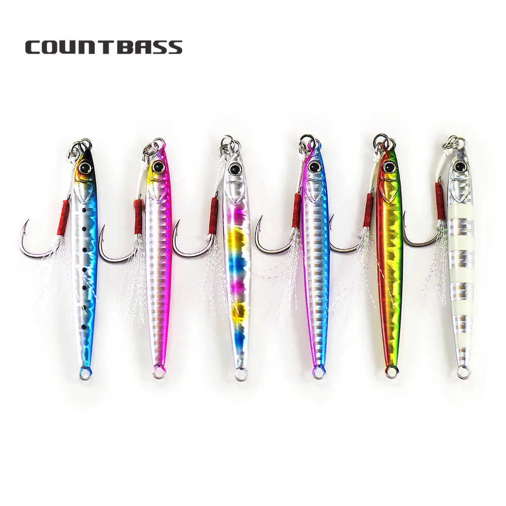 

COUNTBASS 6PCS 15g 20g 30g 40g Slide Stick Jigging Fishing Lure Rigged Assist Hook Casting Jig Slim Bait Fall Pitch Metal Jigs