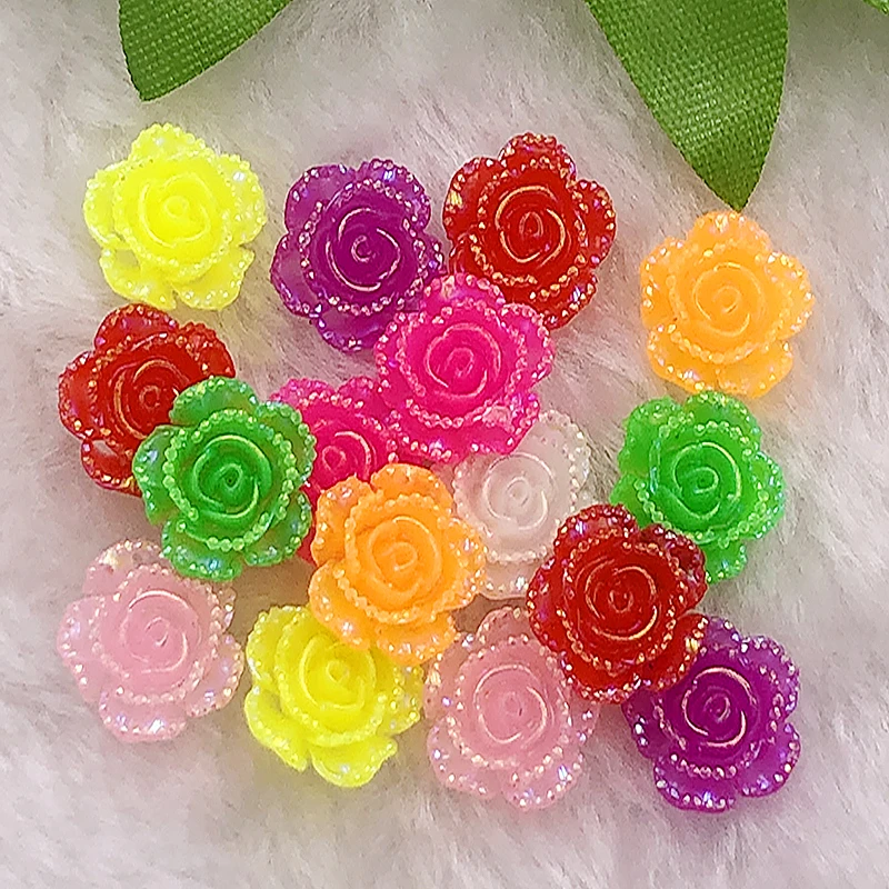 DIY 30pcs Mix AB14mm  Resin 3d Flower Flatback Rhinestone Wedding Buttons Crafts