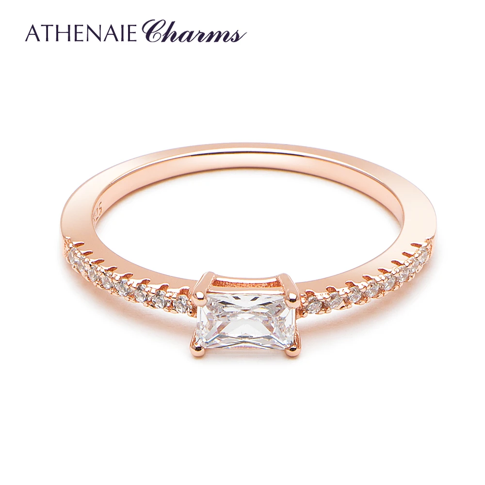 

ATHENAIE 925 Sterling Silver CZ Sparkling Square Halo Rings Color Rose Gold for Women Stackable Finger Ring For Women