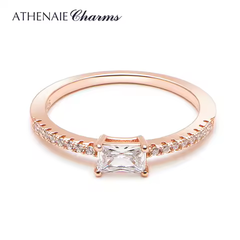 ATHENAIE 925 Sterling Silver CZ Sparkling Square Halo Rings Color Rose Gold for Women Stackable Finger Ring For Women