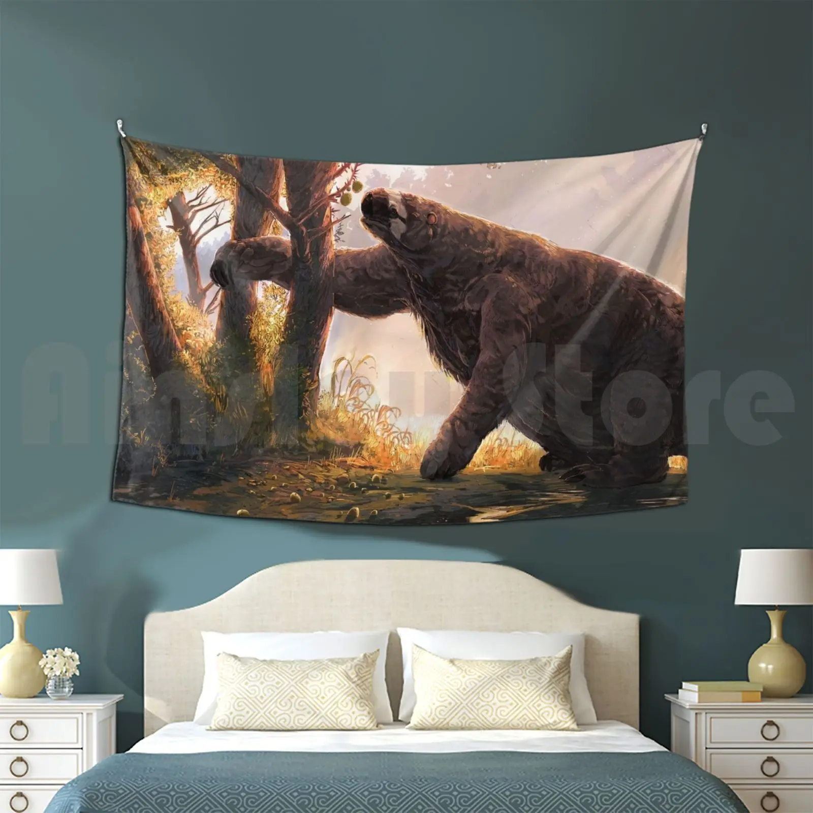 Giant Ground Sloth Snacking Tapestry Living Room Bedroom Megalonyx Sloth Giant Pleistocene Ice Age Extinct Megafauna