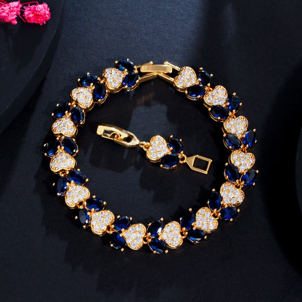 BeaQueen-pulsera de lujo de Dubái para mujer, brazalete de Color dorado, blanco, azul, empalme de piedras CZ, joyería para vestido de noche, fiesta, boda, B223
