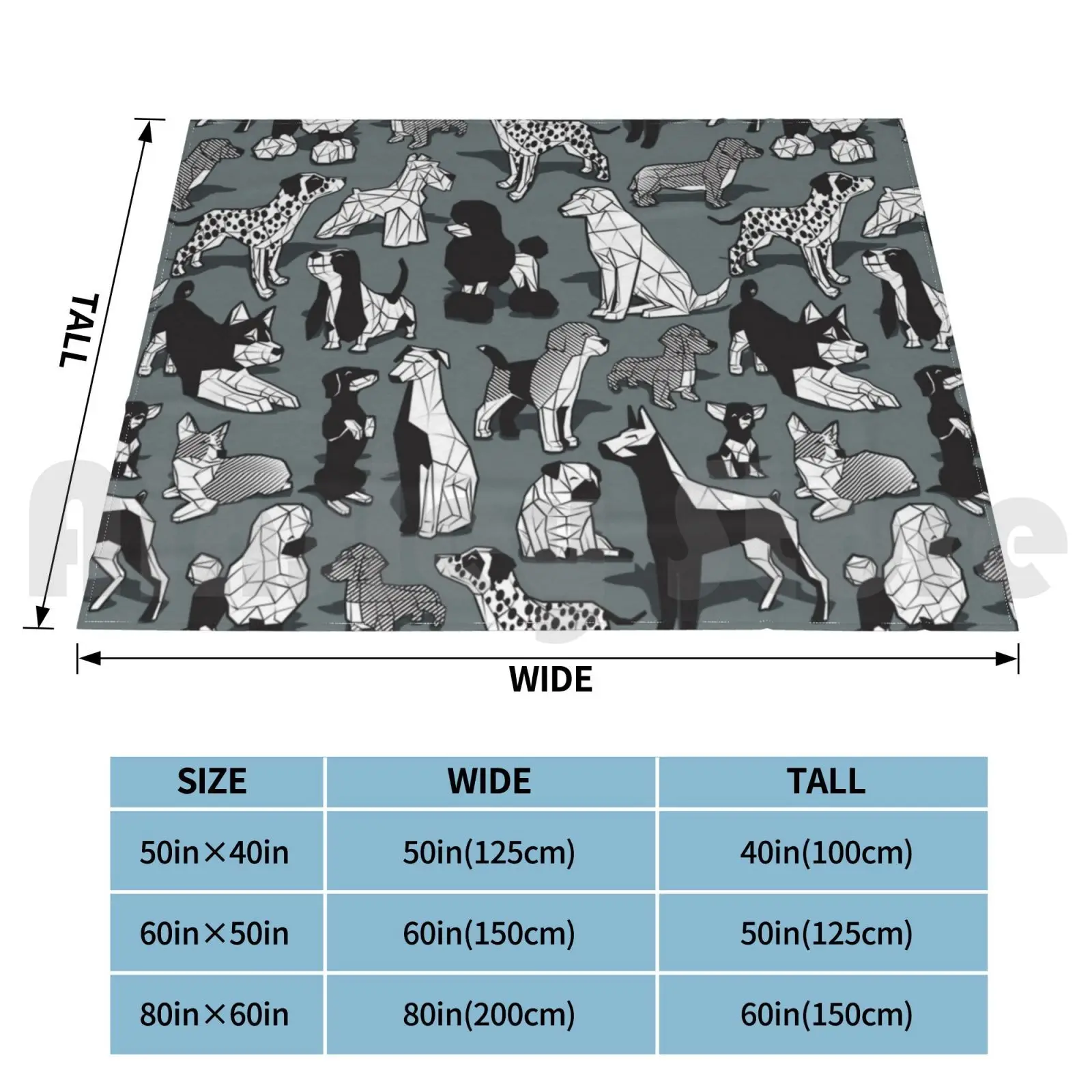 Geometric Sweet Wet Noses / / Green Grey Background Black And White Dogs Blanket Fashion Custom Dog