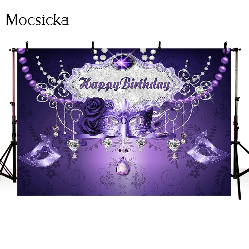 Mocsicka Latar Belakang Fotografi Selamat Ulang Tahun Alat Peraga Dekorasi Masker Mawar Ungu Latar Belakang Foto Pesta Dewasa Studio