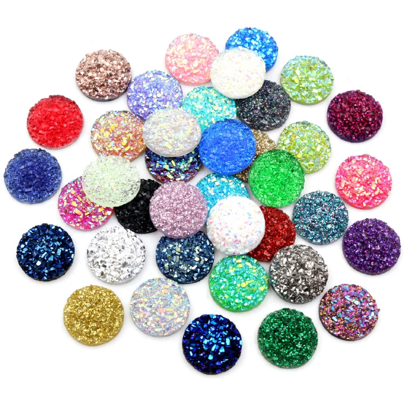 Mode 40pcs 8mm 10mm 12mm Mix Farben Druzy Natürliche Stein Konvexen Harz der Flachen rückseite Cabochons Schmuck zubehör Liefert