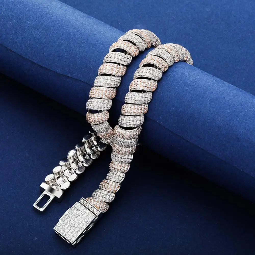 

Hip Hop Two Tone Gold Color Bling Ice Out AAA Cubic Zirconia Round Rope Chain Chokers Necklaces for Men Rapper Jewelry