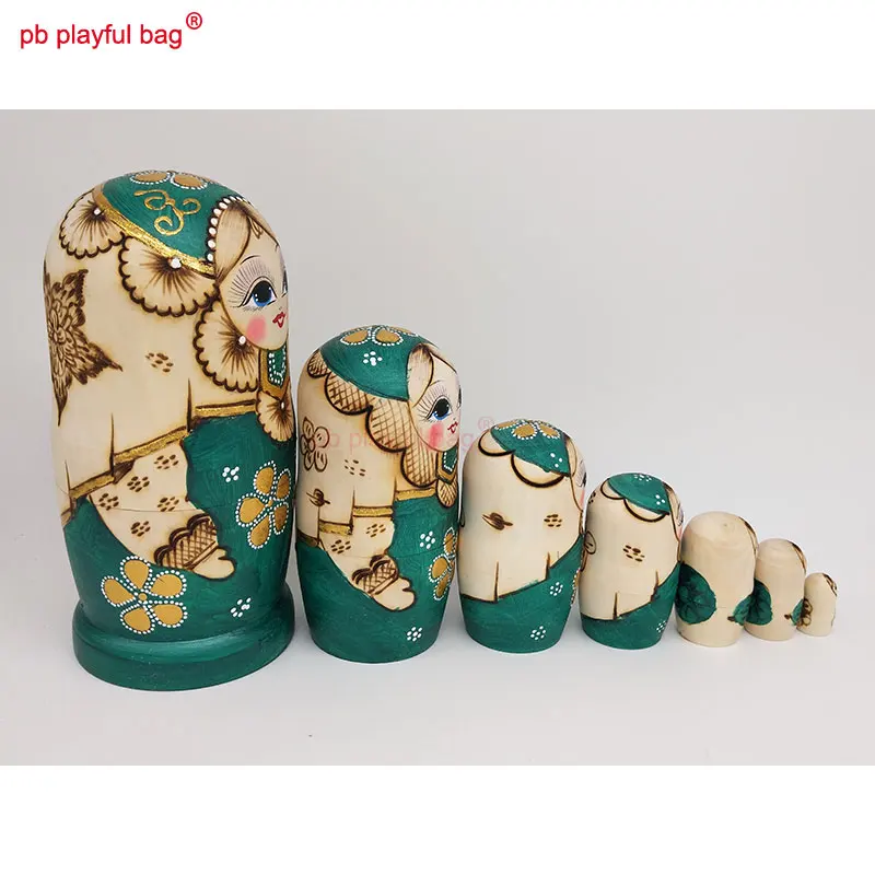 PB Spielerische tasche Sieben story green geflochtene mädchen Russische Puppe Set spaß holz spielzeug set handwerk paar geburtstag geschenk HG20