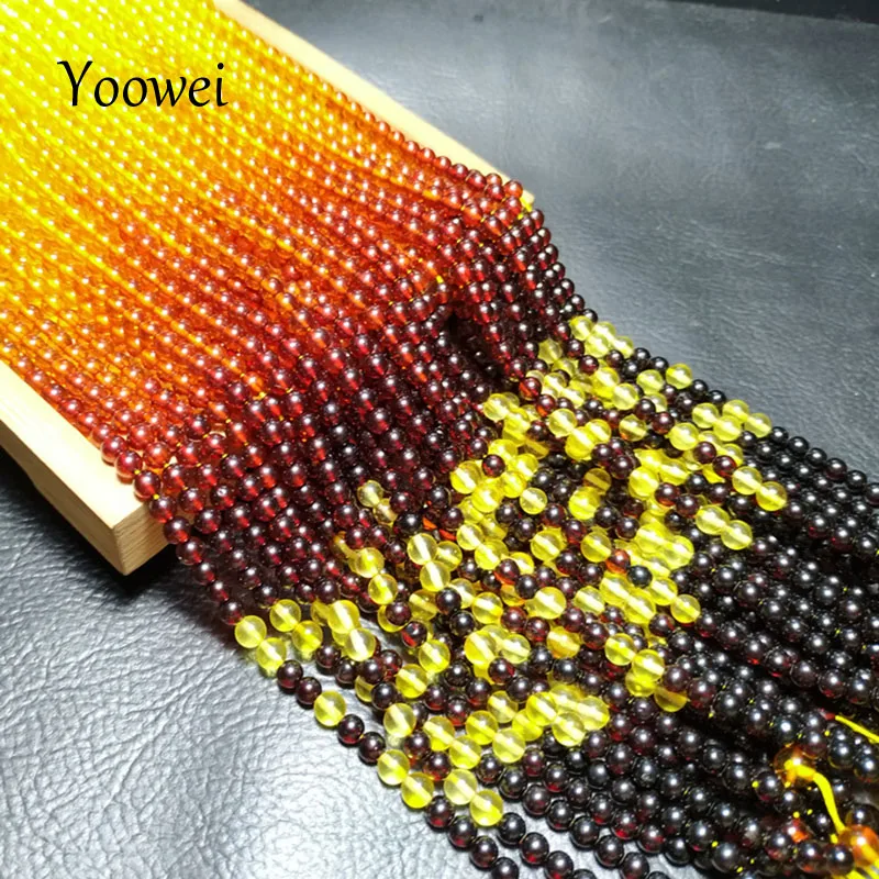 Yoowei 4mm 5mm Rainbow Amber Necklace Round Loose Beads Genuine Natural Amber diy Handmade 52cm Sweater Chain Necklace Wholesale