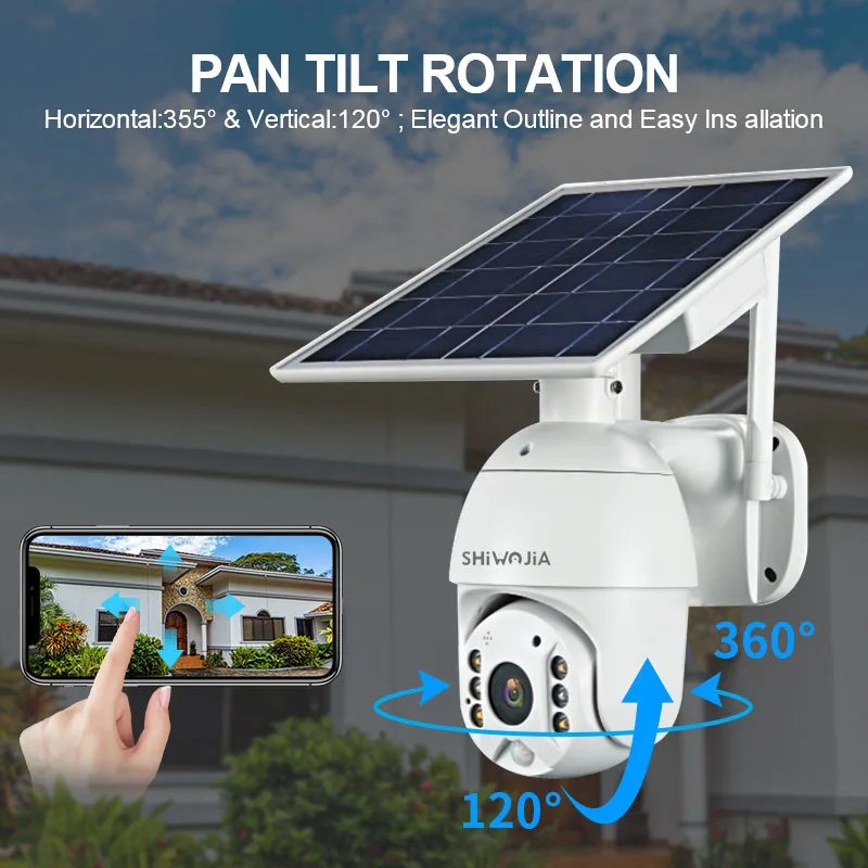 SHIWOJIA PTZ Solar IP Camera 4G SIM 5MP Dome Camera Solar Panel Camera Cloud SD Card Monitor Outdoor Security Smart LED Alarm