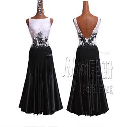 Vestido de baile de salón para adultos y niños, falda estándar, disfraces de competición, vestido de actuación, personalizado, blanco y negro, recién llegado