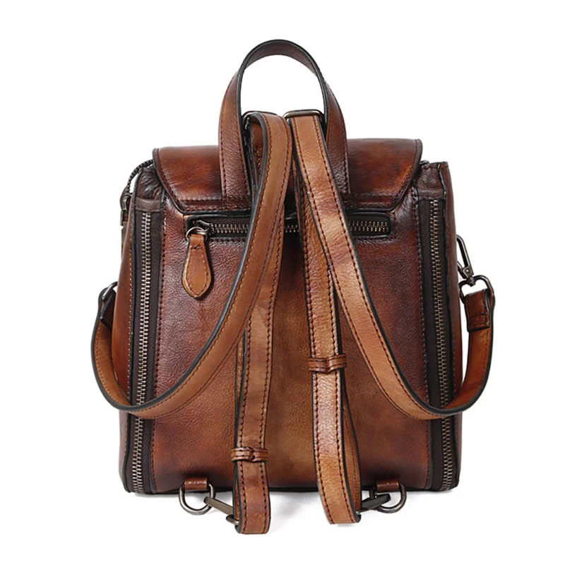 GAGACIA Female Genuine Leather Backpack Ladies Fashion Classic Style Cowhide Bag Large Capacity Travel Shoulder Bag Vintage Bags