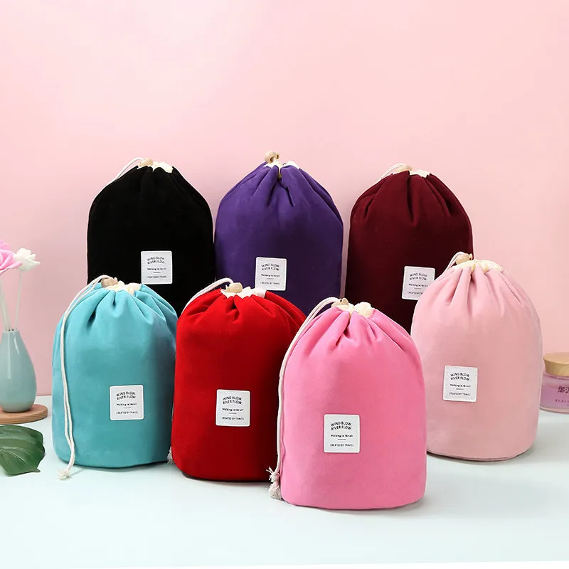 Makeup Storage Bag Drawstring Convenient Flannelette Cylinder Travel Desktop Cosmetics Organizer Home Decoration Flower Pot