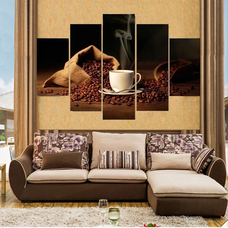 5 Piece Combination Wall Art Canvas Painting Coffee Bean Modern Nordic Home Decor Poster Picture Background Living Room Prints