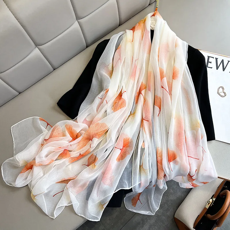 Fashion Luxury Brand Oversized Ombre Petal Floral Silk Shawl Scarf Lady High Quality Turban Head Hijab Femme Wrap Foulards Snood