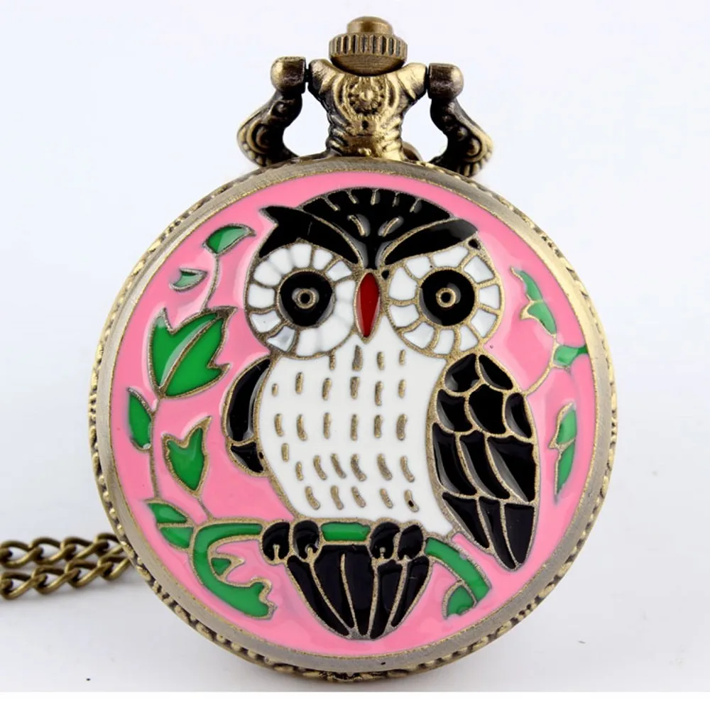 Antique Owl Bird Quartz Pocket Watch Men Women Kids Necklace Printing Cute Pendant Fob Chain Steampunk Pendant Clock Wholesale