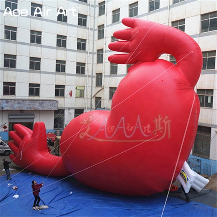 Coeur rouge gonflable avec mains, décoration de la journée de Léon, fête en plein air, salon professionnel, fabriqué par ZanAir Art, livraison gratuite