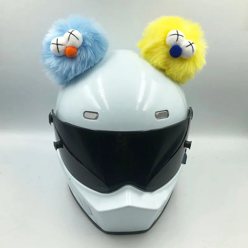 DIY 2Pcs/Set Plush Funny Ball Motorcycle Helmets Decoration Motorbike Electric Helmet Accessories Sticker Cosplay Car Styling