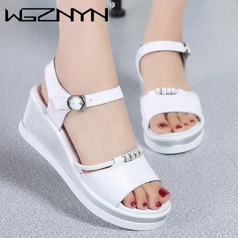 Women Sandals 2023 Summer Fish Mouthcasual Open Toe Shoes Rhinestone Flat Flip Flop High Heels Beach Platform Women\'s Sandals