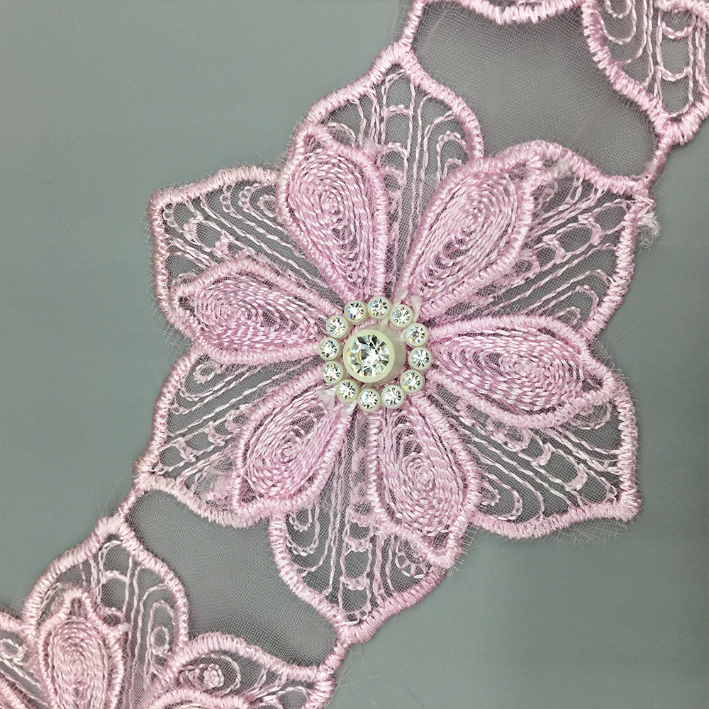 

1 yard Purple Pearl 7.5cm 3D Flower Cotton Embroidered Lace Trim Ribbon Fabric Handmade DIY Wedding Dress Sewing Supplies Craft