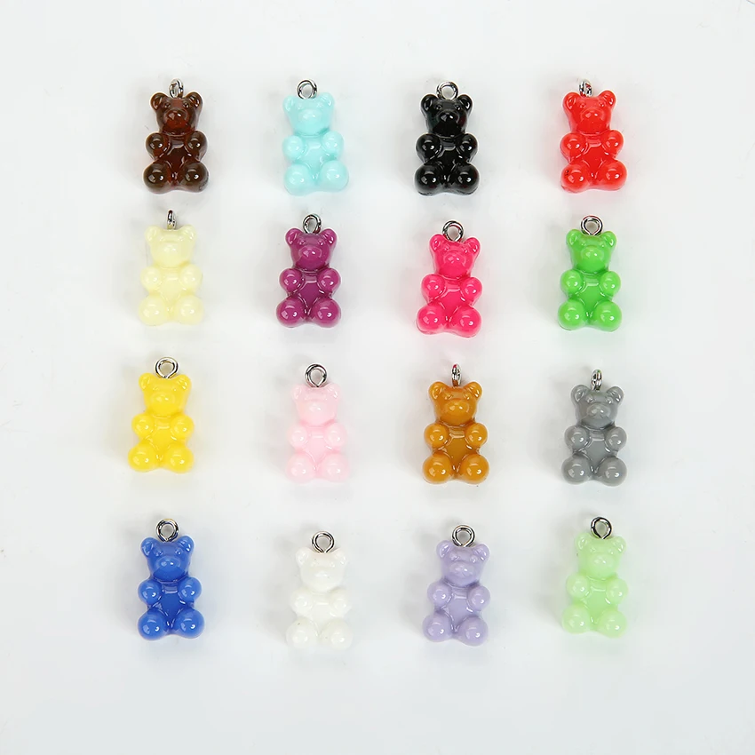 32Pcs 16*10mm Resin Bear Charms Flatback Candy Necklace  Keychain Pendant  DIY Making