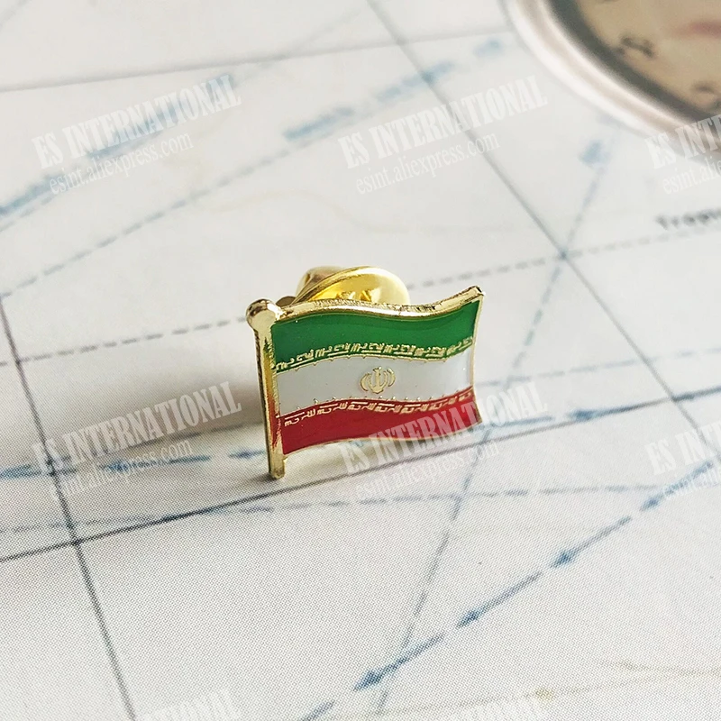 Iran National Flag Crystal Epoxy Metal Enamel Badge Brooch  Collection Souvenir Gifts  Lapel Pins Accessories  Size1.6*1.9cm