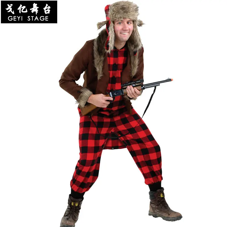 Halloween Costume Jacket Medieval Viking Cosplay Snow Hunter Outfit Wool Hat Coat Plaid Jumpsuit For Adult Men