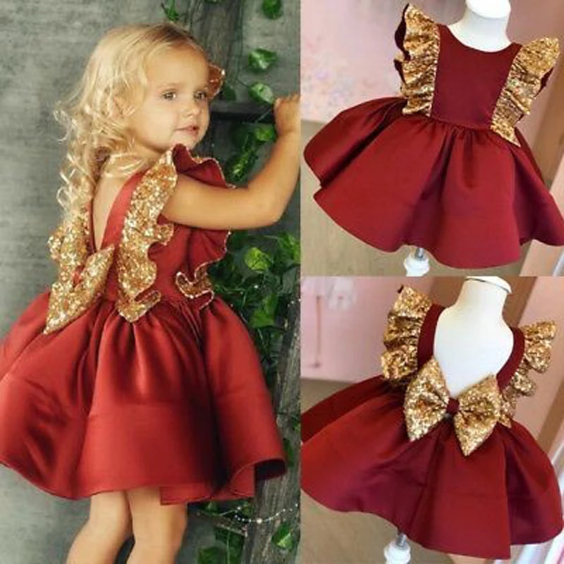 Princess Kids Baby Dress Sequin Bow Baby Girl Dress 1st Birthday Party Wedding Dress Baptism Dress For Girl Summer Dresses