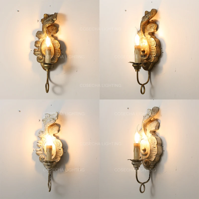 Vintage white/grey/gold wooden wall light for bedroom/bedside wall sconce in corridor/hallway/Living room retro nordic wall lamp image 5
