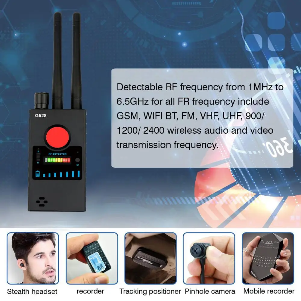 Anti Spy Wireless RF Signal Detector, Câmera escondida Finder, Lente Pinhole, Dispositivo GSM, Escavar, Anti Candid Video Scanner