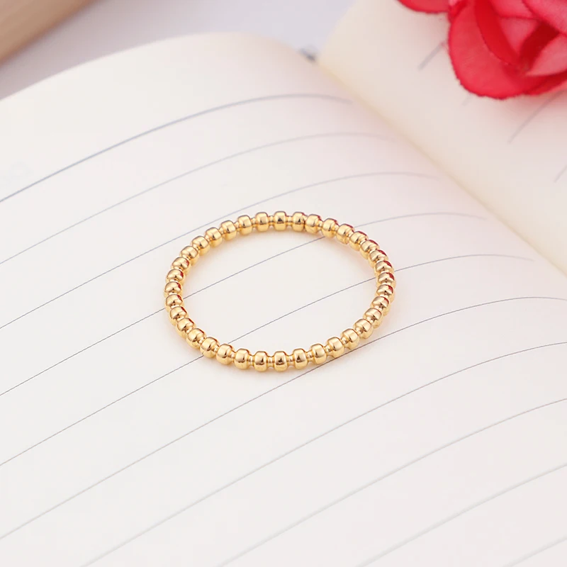 Girls 2mm Width Small Wave Design Ring Rose Gold Silver Color Stainless Steel Beads Ring for Women