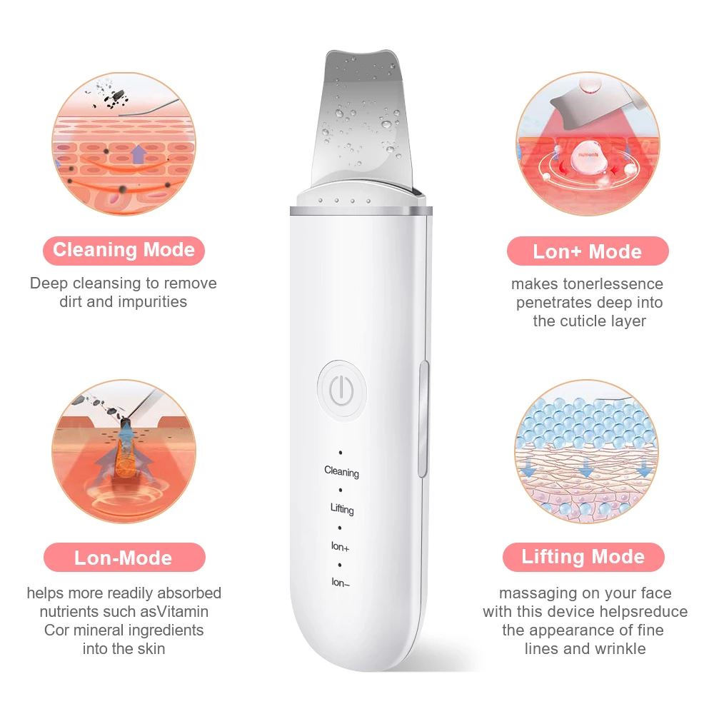 Ultrasone Huid Scrubber Trillingen Gezicht Spatel Comedondrukker Facial Scrubber Schop Schoon Cavitatie Peeling Facial Lifting