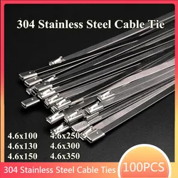 100PCS Ties 304 Stainless Steel Cable Ties Length 500mm Self-Locking Cable Zip Tie Multi-Purpose Metal Exhaust Wrap Locking