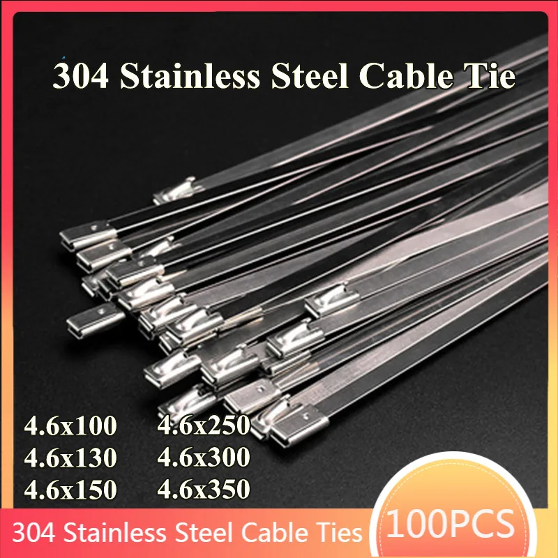 100PCS Ties 304 Stainless Steel Cable Ties Length 500mm Self-Locking Cable Zip Tie Multi-Purpose Metal Exhaust Wrap Locking
