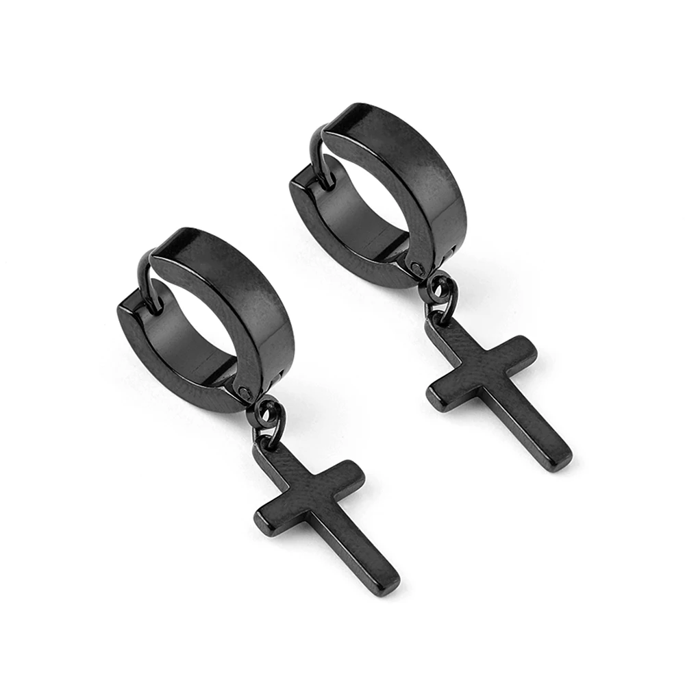 1/2PC Men Punk Cross Stars Dangle Earrings Women Gothic Stainless Steel Cross Ear Stud Earrings Piercing Huggies Pendant Jewelry