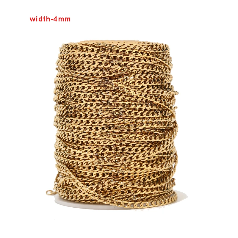 

1m/2m/5m Gold Tone 4mm Width Curb Link Chain Stainless Steel NK 1:1 Chain For DIY Handmade Necklaces Bracelets Jewelry Making