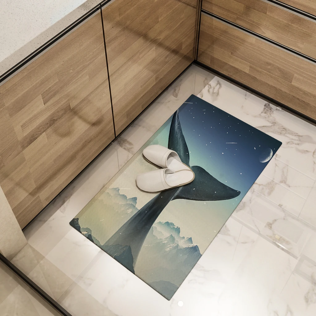 Whale Tail Floor Mat Home Area Rugs Large Living Room Bedroom Bathroom Decoration Print Mountains Moon Mist Carpet