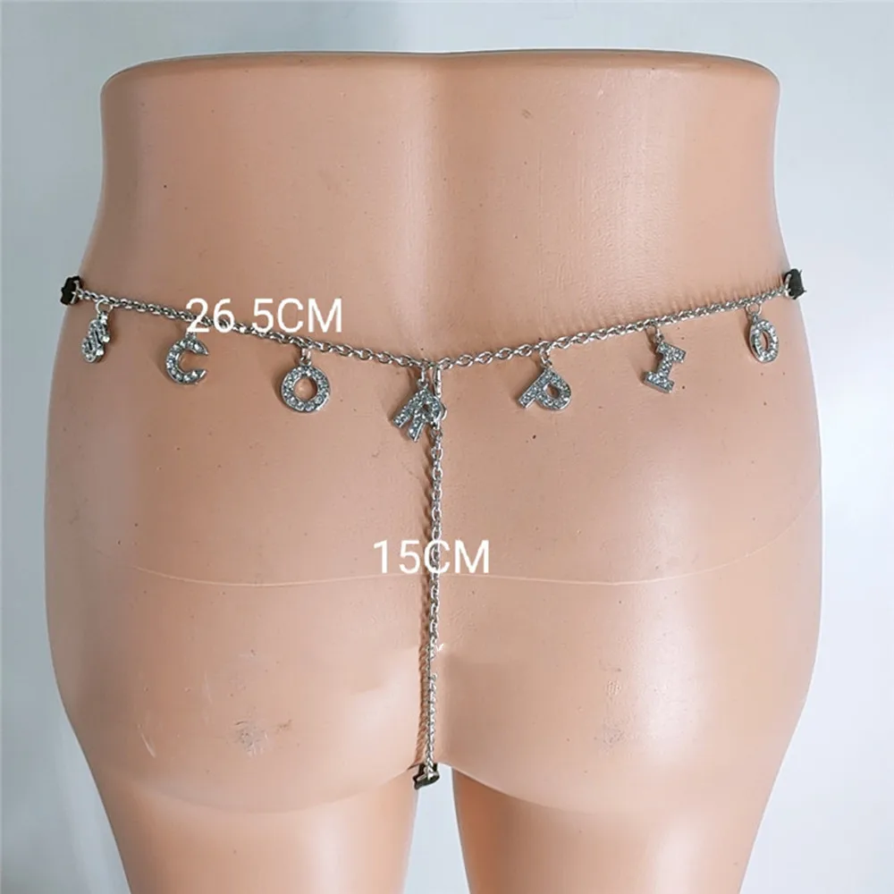 2021 Custom Letter Metal 12 Constellation Body Waist Chain Jewelry for Girl Flexible Waist Chain Panties Integrated Letter Thong