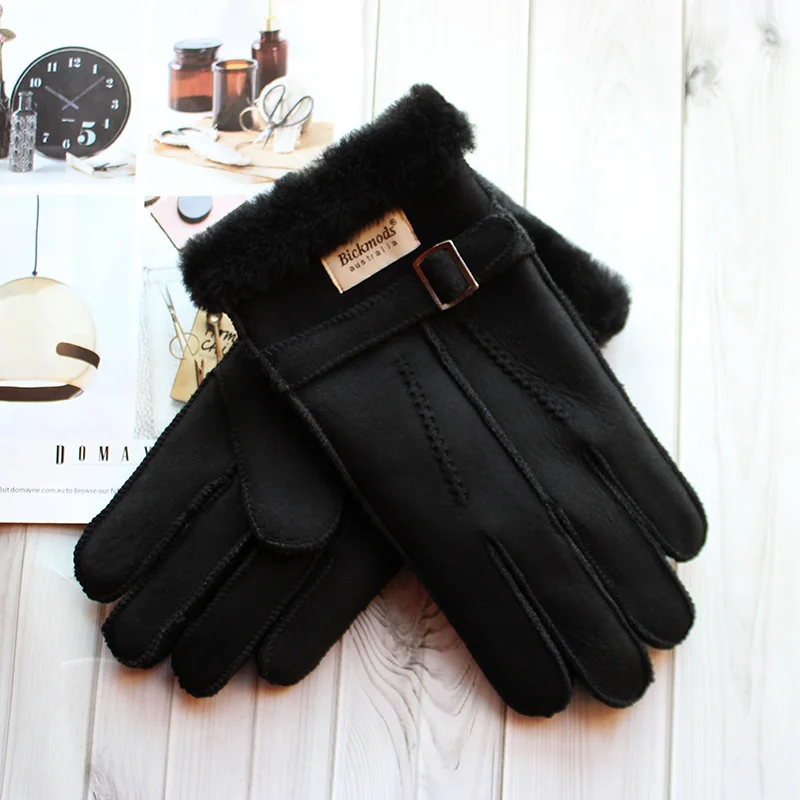 Sheepskin Fur Gloves Men's Thick Winter Warm Large Size Outdoor
