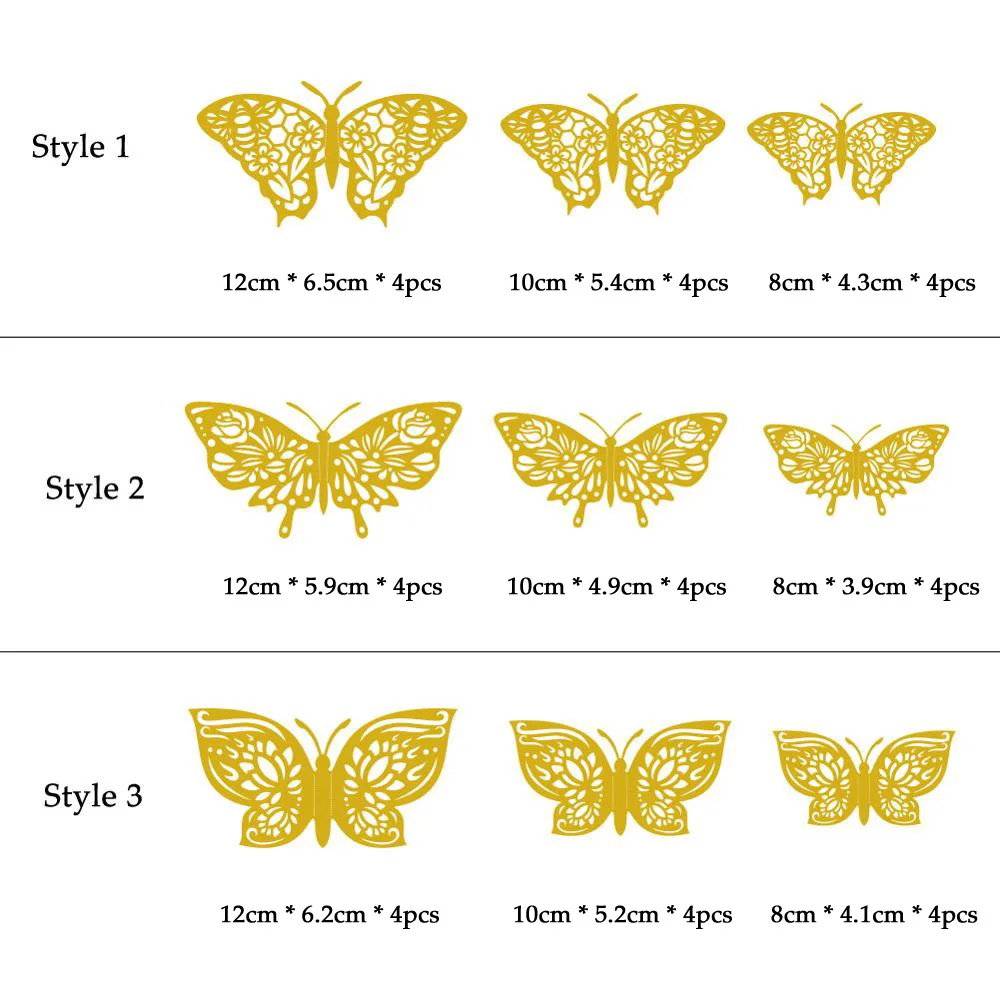 New Style 12Pcs/Set 3D Hollow Butterfly Wall Stickers For Home Decor Butterflies Living Room Decoration For Party Wedding Decals