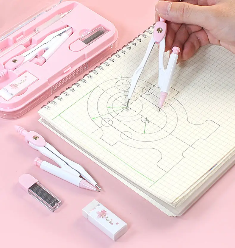 New 8pcs/set Compasses Ruler Stationery Set Math Geometry Tools for Students To Draw School Office Supplies