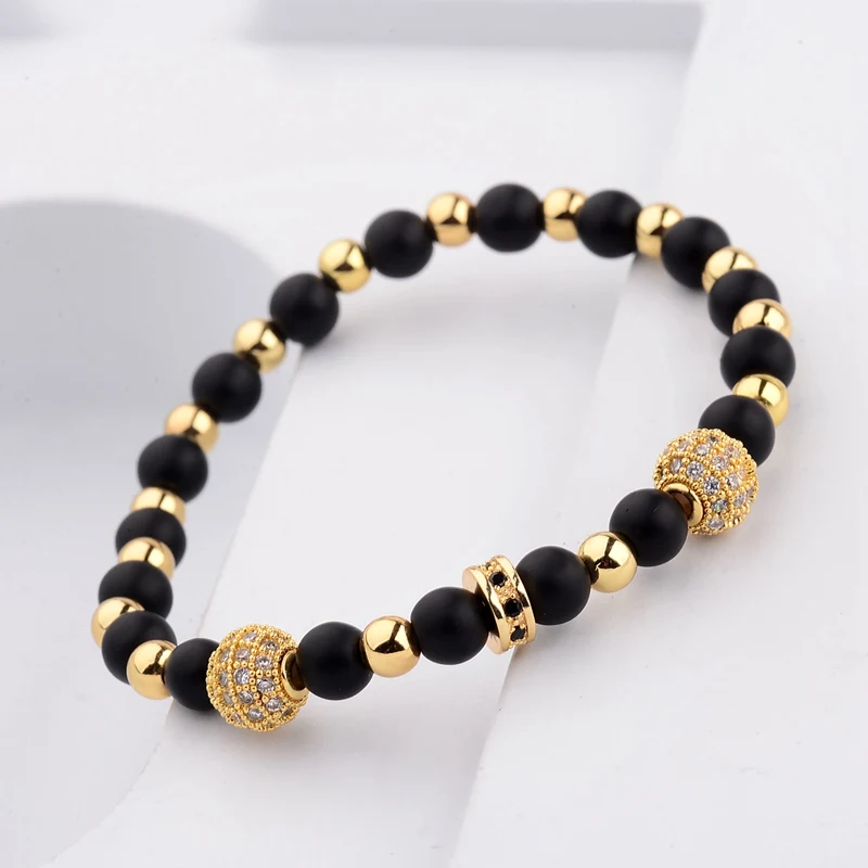 2023 Fashion CZ Zircon Copper Ball Bracelet Female Classic Round Stone Beads Golden Stretch Bracelets Party Fashion Jewelry