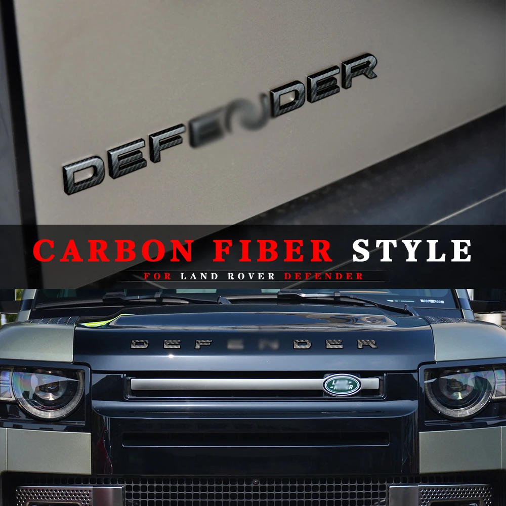 For 2020 DEFENDER Offroad DIY Letters Emblem  Black Carbon Fiber Badge Car Styling Refitting Front Hood and Lower Trunk Sticker