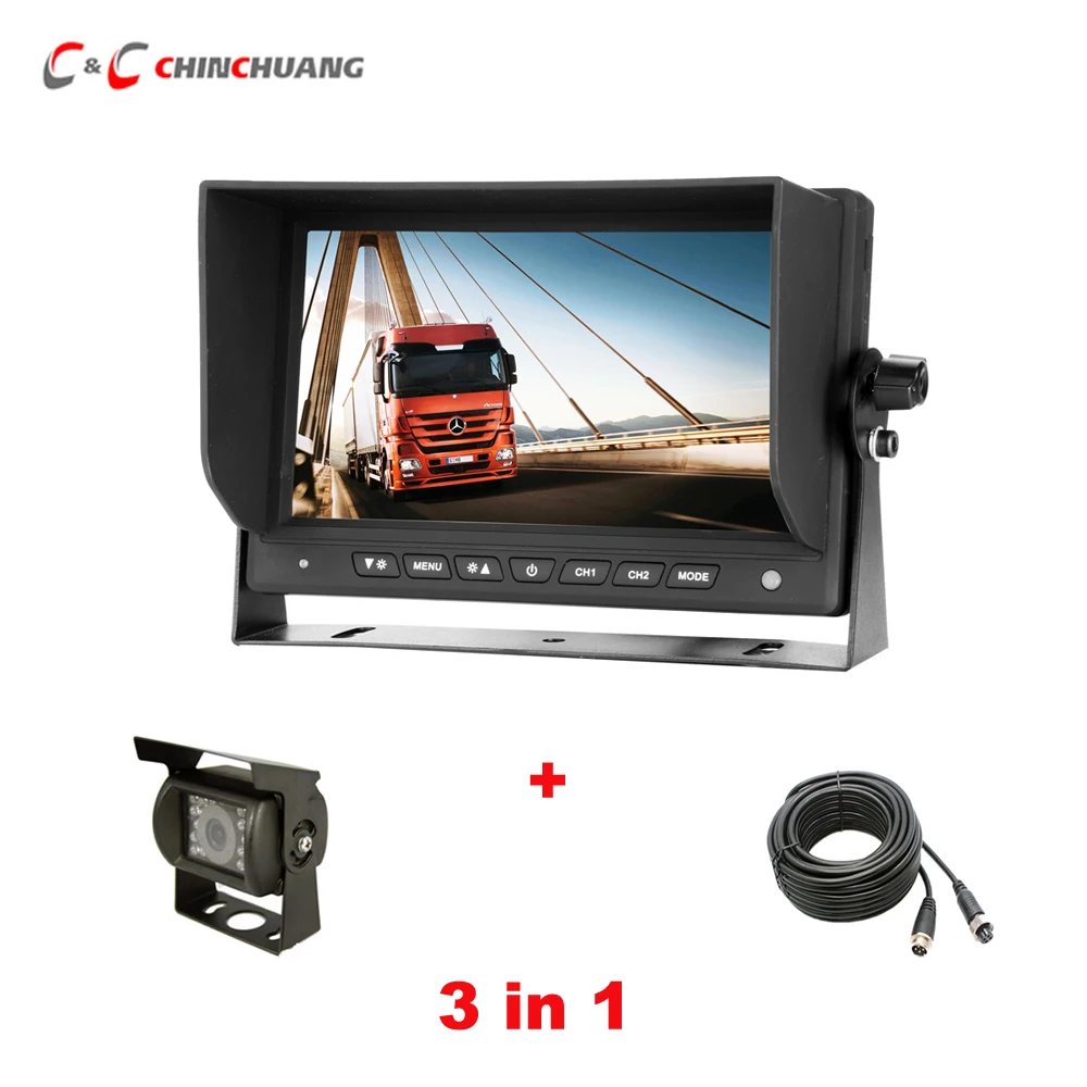 Telecamera per retromarcia per veicoli per camion, resistente, 18 LED IR, connettore a 4 pin + monitor per retrovisione per auto da 7\