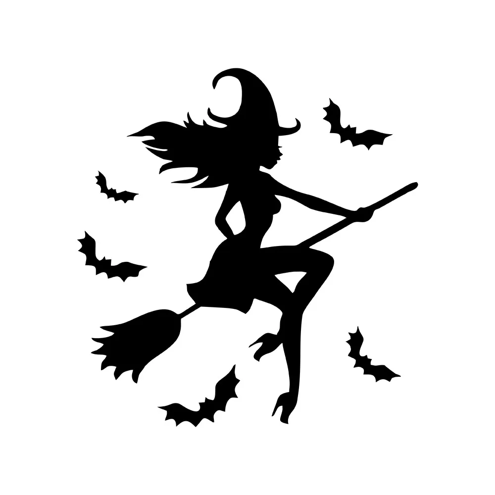 MIGNATIS - Broomstick Witch and Bats Sticker Decal Mural Art Decal For Car Window Loptop Decoration Vinyl Stickers Waterproof Se